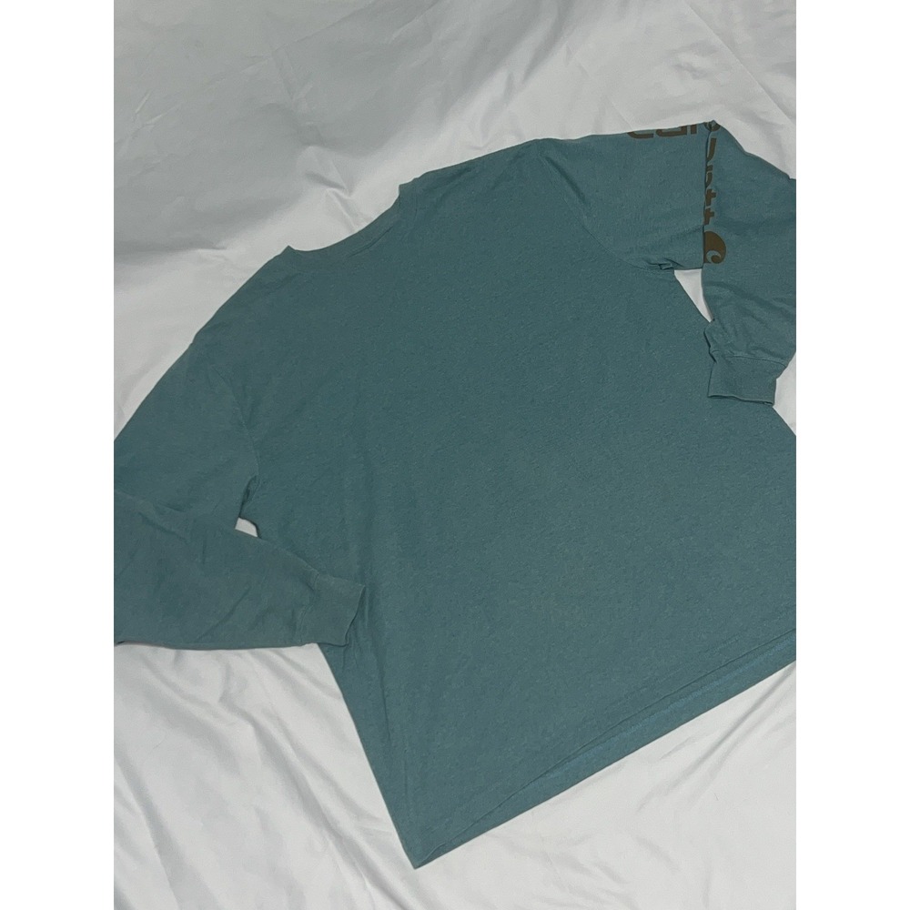 Carhartt Men's L Loose Fit Long Sleeve T Shirt Green Brown Sleeve Logo Read